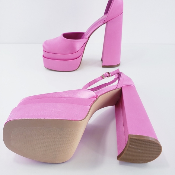 PINK SATIN PLATFORM HEELS - Picture 7 of 10